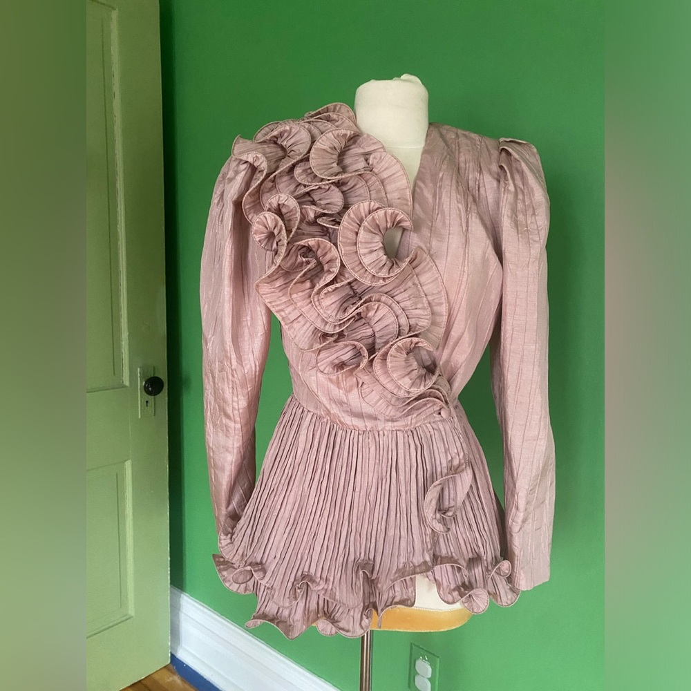 Vintage 80s BB Collections barbara barbara Mauve pink Ruffle Peplum Blouse - Picture 2 of 9